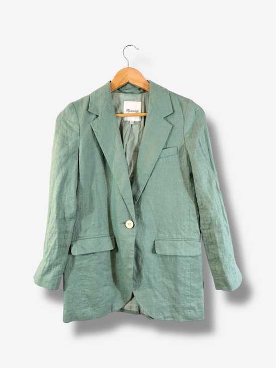 Madewell Larsen Blazer Green Linen XXS (2XS) One Button Jacket Preppy Academia - Picture 2 of 13